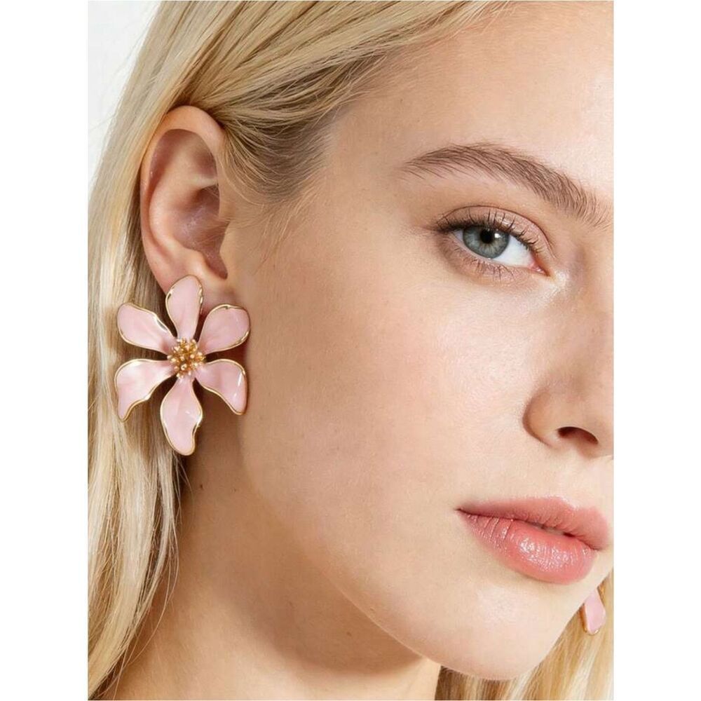 Pink Floral Statement Earrings A1688